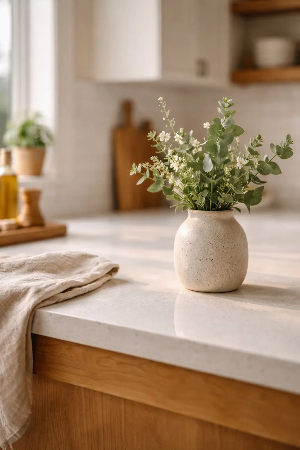 Close-up of a clean counter with a vase in a Tacoma home